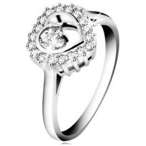 Prsten ze stříbra 925, rhodiovaný, čirý obrys srdce s kulatým zirkonem uvnitř H9.12