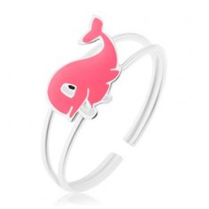 Prsten ze stříbra 925, rozdvojená ramena, veselá růžová velryba s glazurou SP16.26