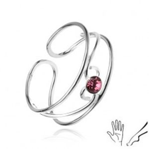 Prsten ze stříbra 925, vlnky s růžovým kamínkem