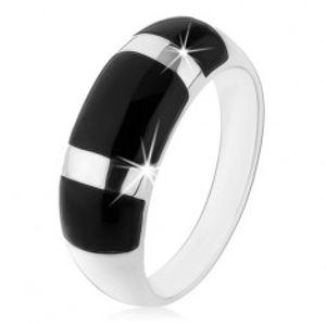 Prsten ze stříbra 925, vypouklý zaoblený povrch, černé onyxové obdélníky HH4.14