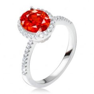 Prsten ze stříbra 925, vystouplý zirkonový kotlík, červený kámen T20.17