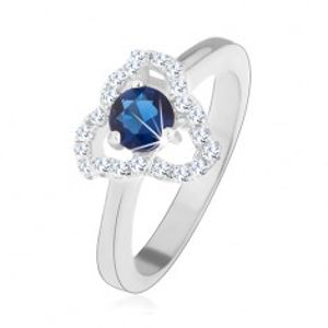 Prsten ze stříbra 925, zirkonový květ - modrý střed, zvlněné kontury lupínků HH13.9