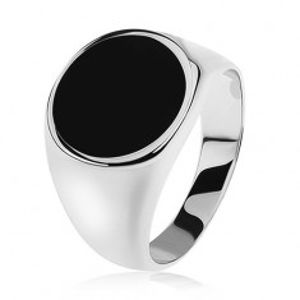 Prsten ze stříbra 925, zrcadlově lesklá ramena, černý glazovaný kruh S82.10