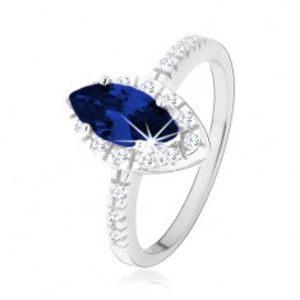 Prsten ze stříbra 925, zrnko tmavě modré barvy s čirým zirkonovým lemem K06.09