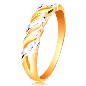 Prsten ze zlata 585 - vlnky z bílého a žlutého zlata, blýskavé zářezy GG199.04/10