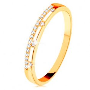 Prsten ze žlutého 14K zlata - čirá zirkonová linie, pásy bílé glazury GG131.01/11/15