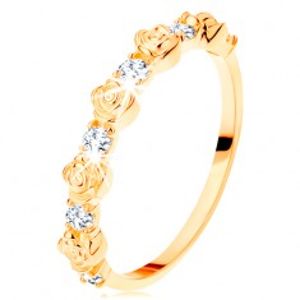 Prsten ze žlutého 14K zlata - střídající se růžičky a kulaté čiré zirkony GG109.38/41/110.01/03