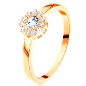 Prsten ze žlutého 14K zlata - třpytivý květ z kulatých čirých zirkonů GG112.40/46