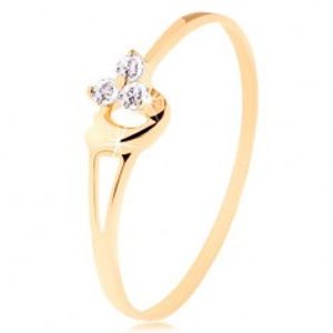 Prsten ze žlutého 14K zlata - tři diamanty v jemném růžovém odstínu, srdíčko BT500.82/88