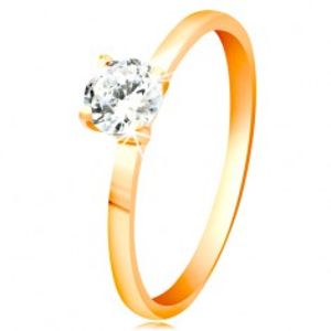 Prsten ze žlutého 14K zlata - zářivý čirý zirkon v lesklém vyvýšeném kotlíku GG57.17/24