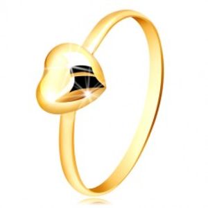 Prsten ze žlutého zlata 375 - úzký kroužek a pravidelné zrcadlově lesklé srdíčko GG52.42/46