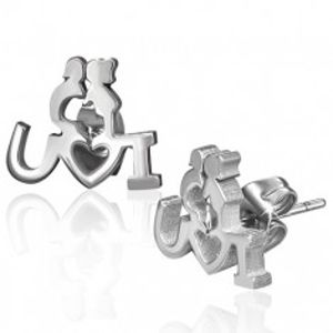 Puzetové ocelové náušnice - zamilovaný párek s vyznáním lásky X29.17