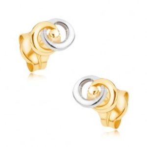 Rhodiované dvoubarevné náušnice v 9K zlatě - dva propojené prstence GG33.14