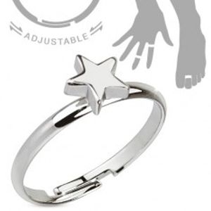 Rhodiovaný nastavitelný stříbrný prsten, lesklá pěticípá hvězda K1.19