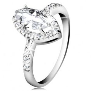 Rhodiovaný prsten, stříbro 925, zrnko čiré barvy se zirkonovým lemem H9.10