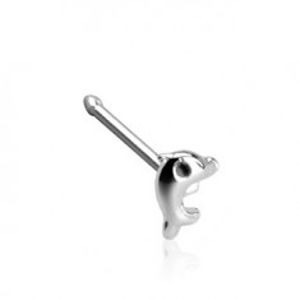 Rovný piercing do nosu ze stříbra 925 - drobný delfínek, tloušťka 0,8 mm N34.25