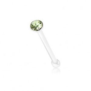 Rovný piercing ze stříbra 925, kulatý blýskavý zirkonek zelené barvy PC04.40