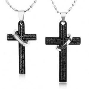 Sada náhrdelníků pro dvojici z oceli 316L, černé kříže s kroužkem, modlitba U21.4