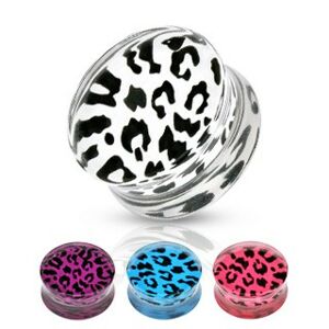 Sedlový plug z akrylu - leopardí vzor, různé barvy a velikosti - Tloušťka : 16  mm, Barva: Růžová
