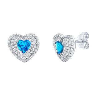 Silvego Stříbrné náušnice srdce Susan s pravým modrým topazem a Brilliance Zirconia MW11360ETS