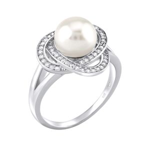 Silvego Stříbrný prsten Laguna s pravou přírodní bílou perlou LPS0044W 63 mm