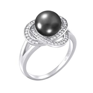 Silvego Stříbrný prsten Laguna s pravou přírodní černou perlou LPS0044B 55 mm