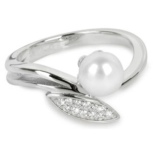 Silver Cat Elegantní stříbrný prsten se zirkony a perličkou SC215 60 mm