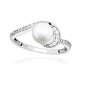 Silver Cat Stříbrný prsten s kubickými zirkony a pravou perlou SC496 54 mm