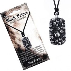 Šňůrkový náhrdelník - černý s kovovým štítkem s lebkami Y51.20