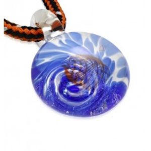 Šňůrkový náhrdelník - barvené sklo se spirálou modré barvy, oranžové vlnky Z25.15