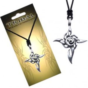 Šňůrkový náhrdelník černý, TRIBAL, kříž z plamenů S4.6