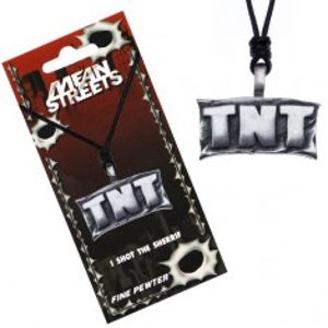 Šňůrkový náhrdelník, kovový přívěsek - tabule s nápisem "TNT" S1.16