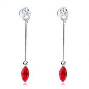 Stříbrné 925 náušnice, červené krystaly Swarovski   - kulatý a zrníčkovitý