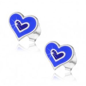Stříbrné náušničky 925 - dvojité srdce v modré nebo růžové barvě K5.5