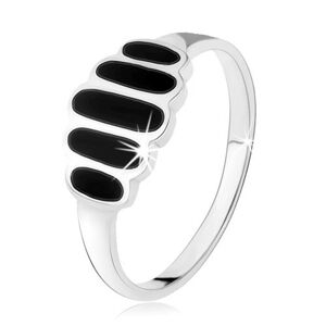 Stříbrný 925 prsten, černé onyxové ovály, hladká ramena, vysoký lesk - Velikost: 57