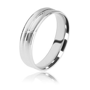 Stříbrný prsten 925 - dva matné zářezy a jeden lesklý proužek uprostřed, 5 mm - Velikost: 49