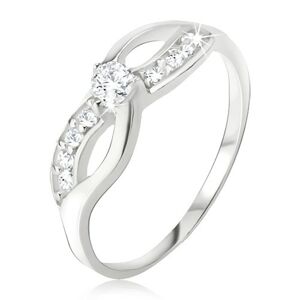 Stříbrný prsten 925 - symbol nekonečna, zirkonová linie, okrouhlý kamínek - Velikost: 55