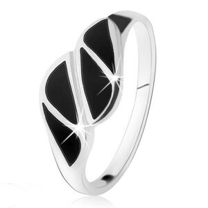 Stříbrný prsten 925, trojúhelníky z černého onyxu, vysoký lesk - Velikost: 52