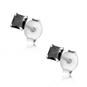 Stříbrné náušnice 925, černý zirkonový čtverec, 3 mm, puzetky