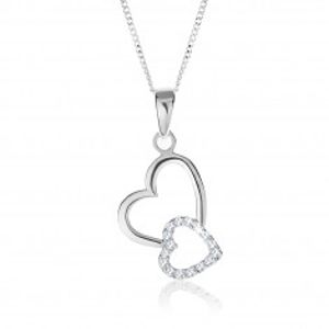 Stříbrný 925 náhrdelník, dvě propojené kontury srdcí, nastavitelný