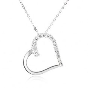 Stříbrný 925 náhrdelník, řetízek a obrys souměrného srdce, čiré kamínky