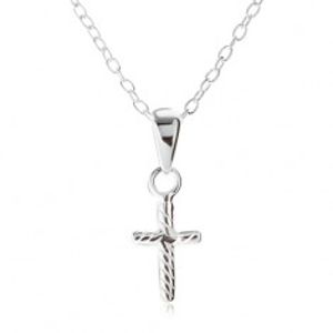 Stříbrný 925 náhrdelník, řetízek z oválných oček, latinský kříž, šikmé proužky