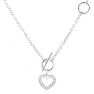 Stříbrný 925 náhrdelník, zirkonový obrys souměrného srdce a řetízek