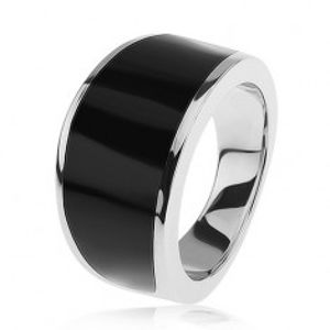 Stříbrný 925 prsten - černý glazovaný pás, lesklý a hladký povrch SP40.28