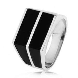 Stříbrný 925 prsten - dvě vodorovné linie černé barvy, hladký povrch SP41.15