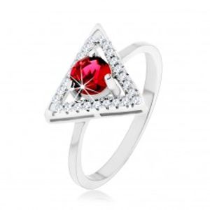 Stříbrný 925 prsten - zirkonový obrys trojúhelníku, kulatý červený zirkon SP54.10