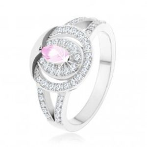 Stříbrný 925 prsten, čirý zirkonový kroužek se  světle růžovým zirkonem K06.08
