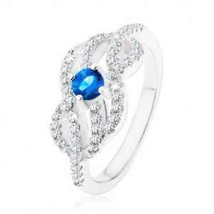 Stříbrný 925 prsten, modrý zirkonek, propletené zvlněné linie HH6.13