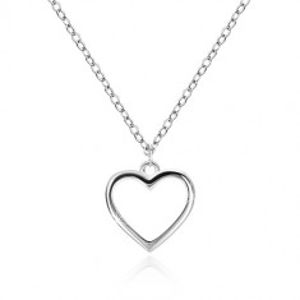 Stříbrný náhrdelník 925 - kontura symetrického srdce, řetízek z oválných oček A16.04