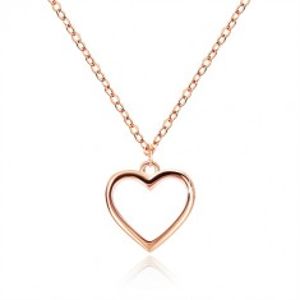 Stříbrný náhrdelník 925 - pravidelný obrys srdce, jemný řetízek, měděná barva A23.01